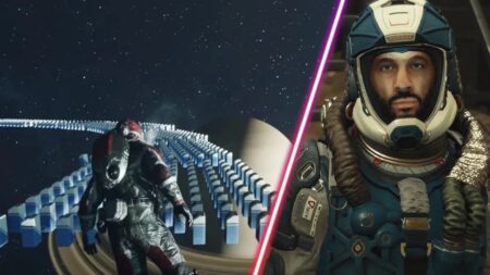 Il protagonista di Starfield con delle confezioni di latte nello spazio