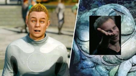 starfield personaggio stupito con meme giovanni su creatura spaziale