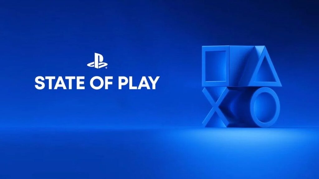 Il logo dello State of Play con uno sfondo blu