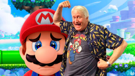 Charles Martinet con al fianco un Super Mario triste