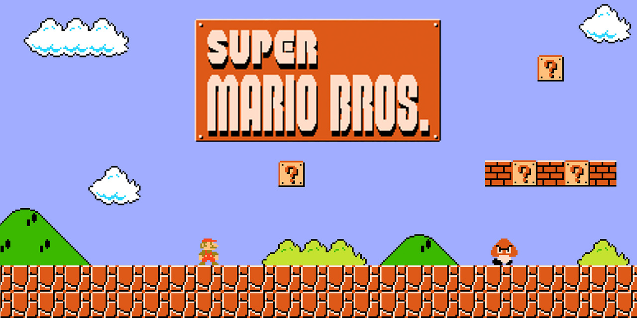 La schermata iniziale di Super Mario Bros