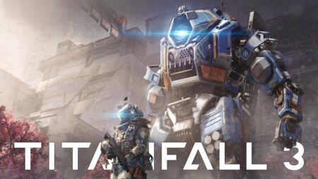 Un soldato con un Mech ed il logo di Titanfall 3
