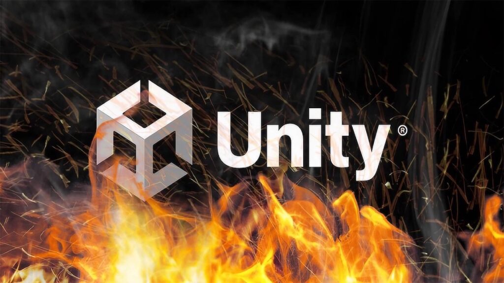 Il logo di Unity tra le fiamme