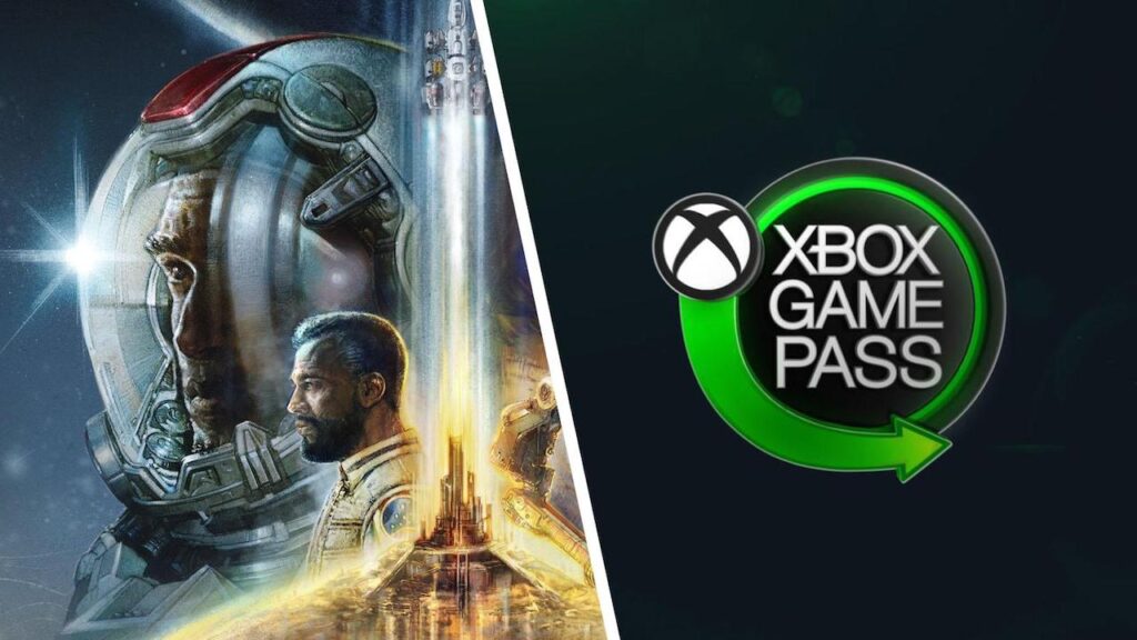 Il logo di Xbox Game Pass con al fianco i protagonisti di Starfield
