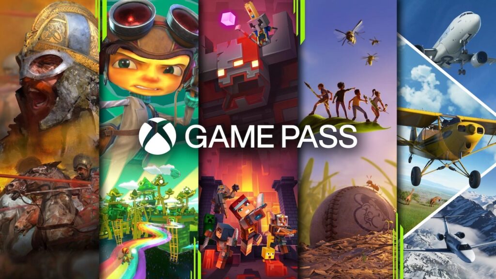 Il logo di Xbox Game Pass con dietro dei giochi