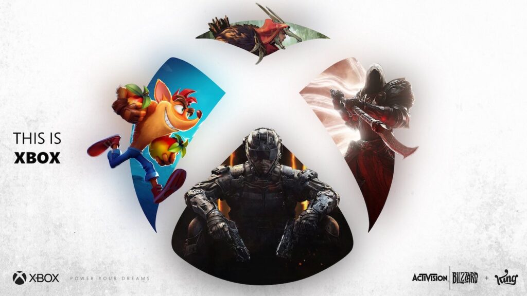 Il logo di Xbox con dentro i giochi di Activision Blizzard