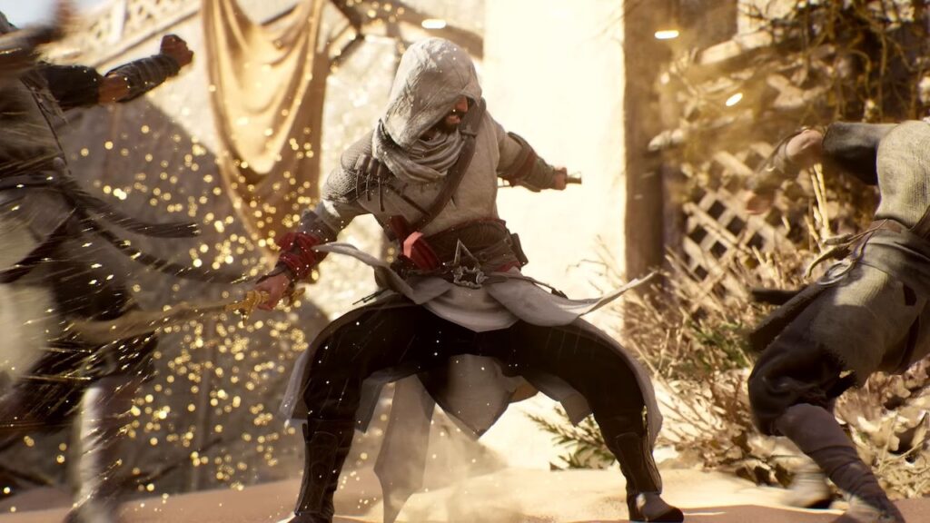 Basim di Assassin's Creed Mirage mentre combatte con dei nemici