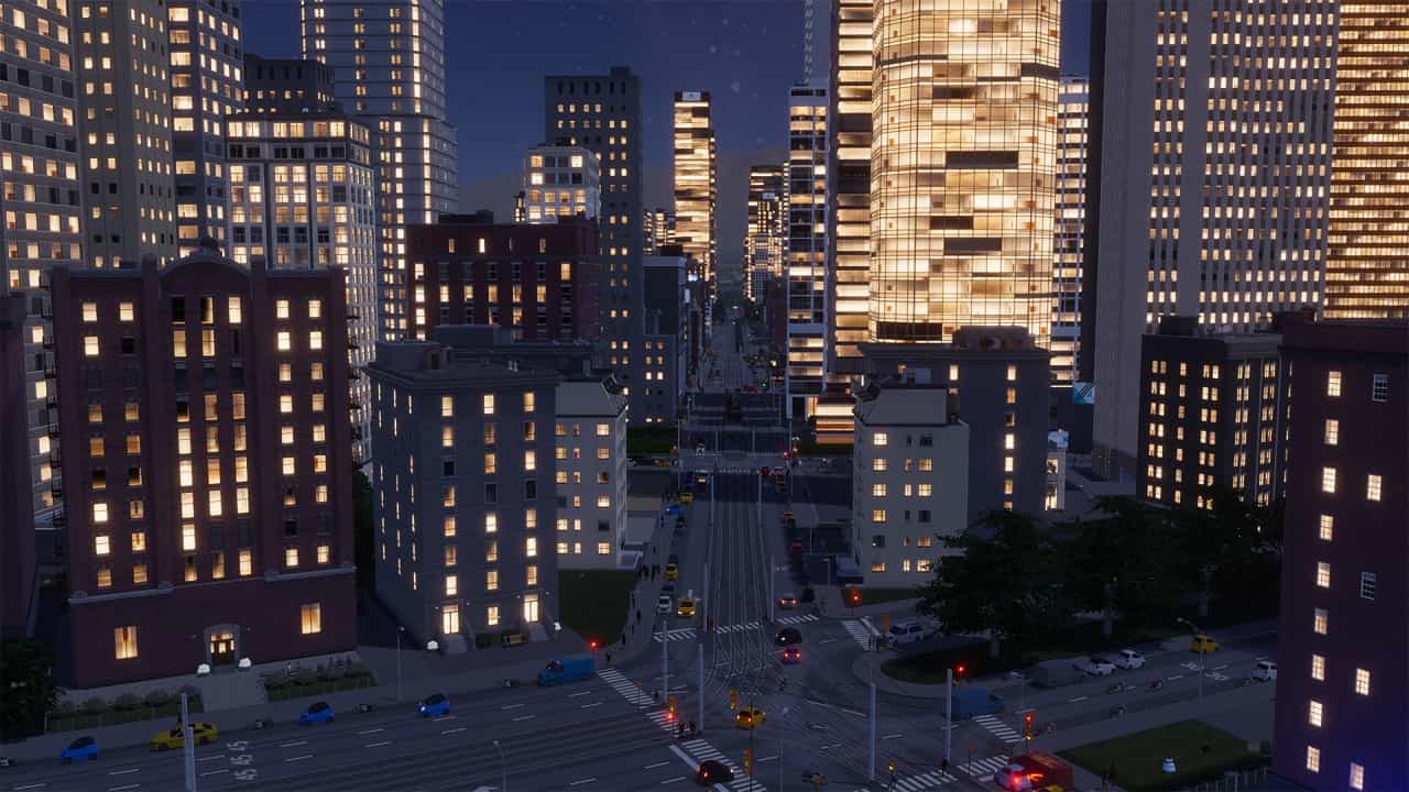 Vista in notturna di un incrocio stradale in una metropoli