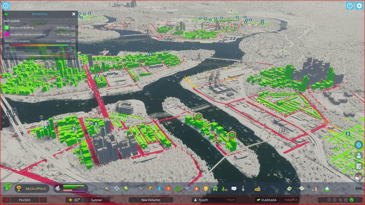 Visione a infrarossi di una città dall'alto come mappa residenziale
