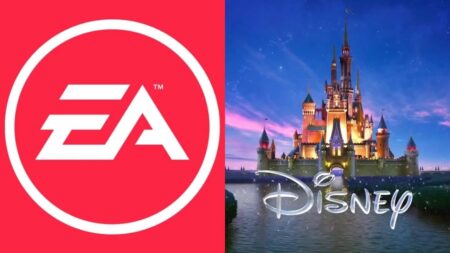 Il logo di EA con al fianco il castello di Disney