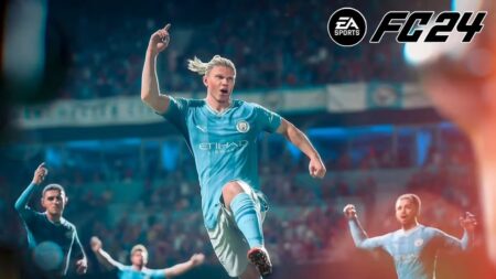 Haaland di EA Sports FC 24 mentre esulta saltando