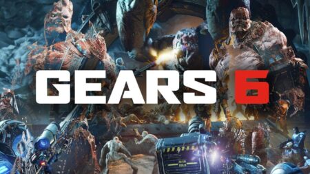 Il logo di Gears 6 con sullo sfondo dei personaggi della serie