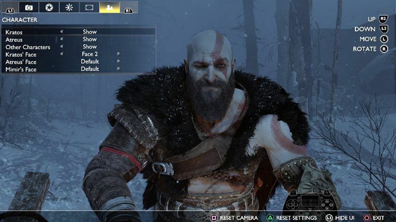 Una schermata della modalità fotografica di God of War Ragnarok