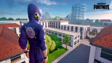 Un personaggio di Fortnite che guarda l'NBAland