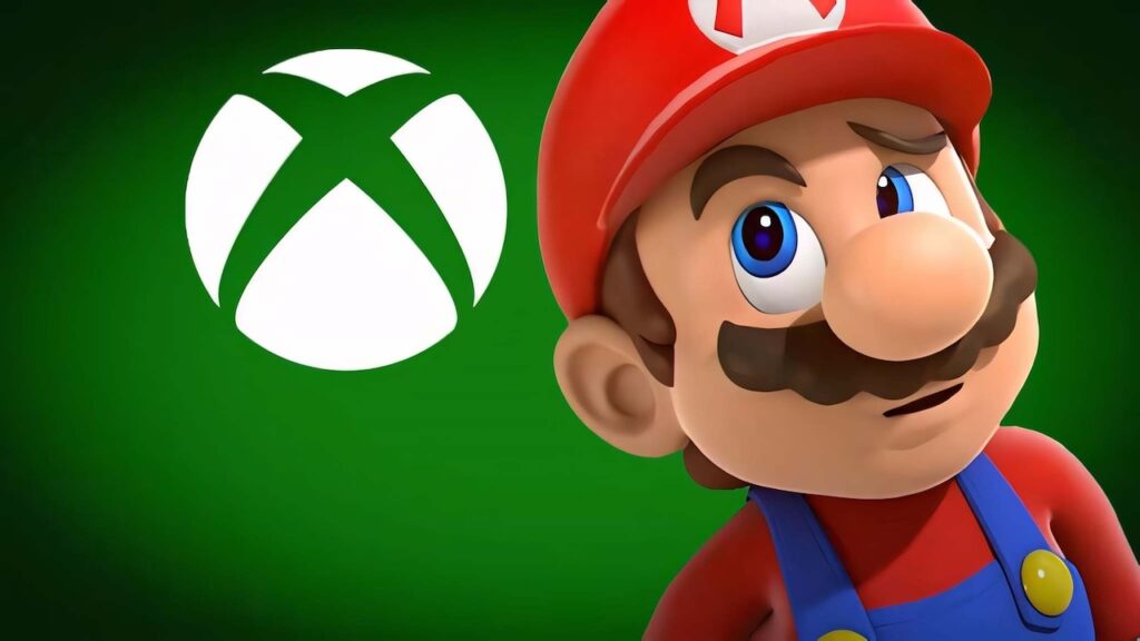 Super Mario con in alto il logo di Xbox