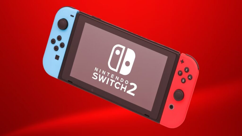 Nintendo Switch 2 su uno sfondo rosso