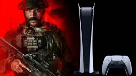 Il Capitano Price di Call of Duty: Modern Warfare 3 con al fianco una PS5 in verticale