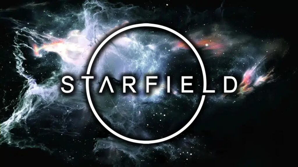 Il logo di Starfield con lo spazio sullo sfondo