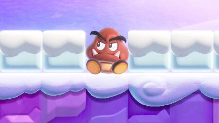 Un Goomba di Super Mario Bros. Wonder imbronciato