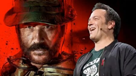 Phil Spencer che sorride con dietro il Capitano Price di Call of Duty: Modern Warfare 3