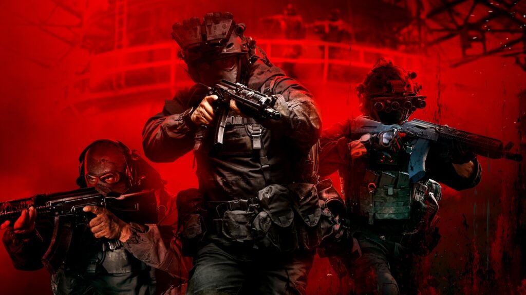 Tre soldati di Call of Duty: Modern Warfare 3 su uno sfondo rosso