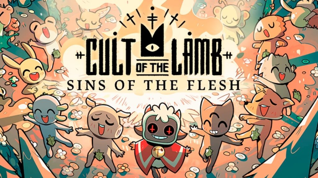I personaggi di Cult of the Lamb Sins of the Flesh in cerchio vicino ad un falò