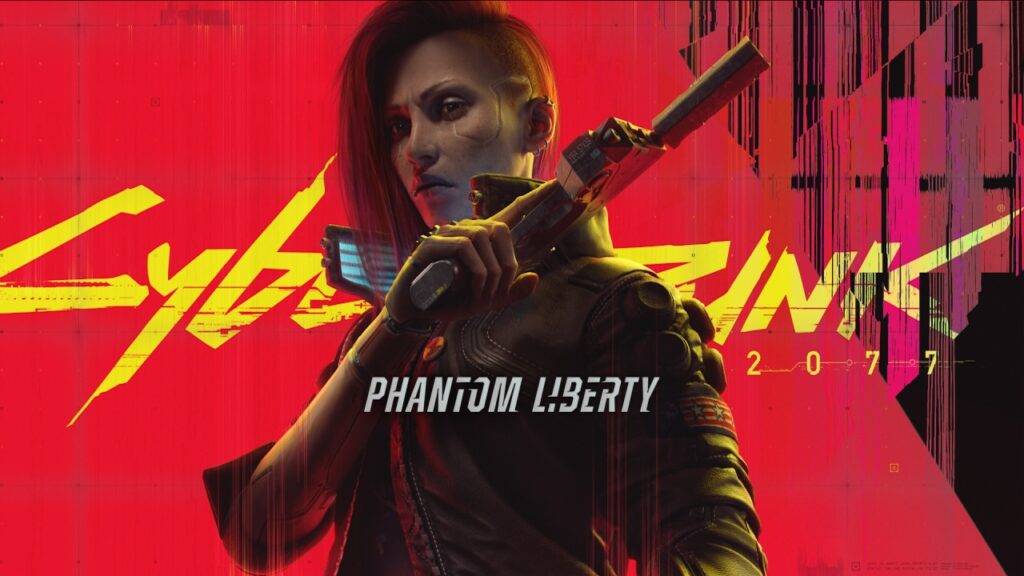 V di Cyberpunk 2077: Phantom Liberty in primo piano su uno sfondo rosso
