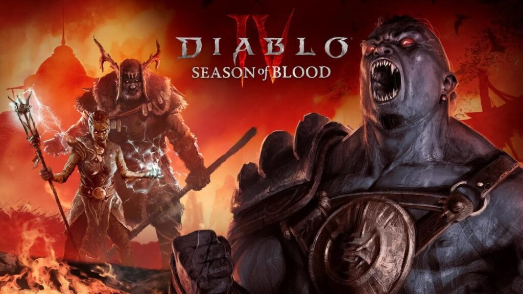 I personaggi di Diablo 4: Season of Blood in primo piano su uno sfondo rosso