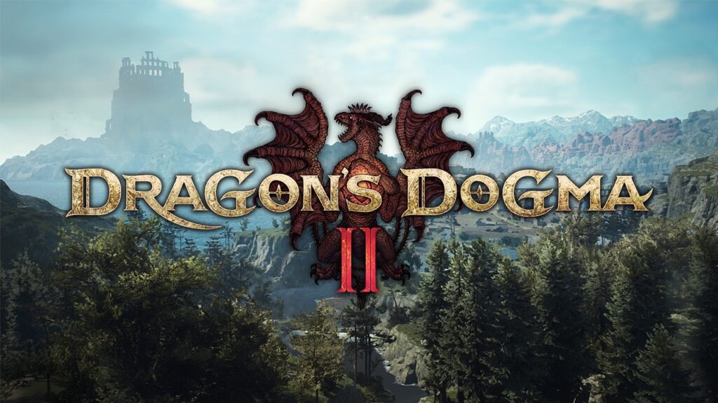 Il logo di Dragon's Dogna 2 con sullo sfondo il mondo di gioco