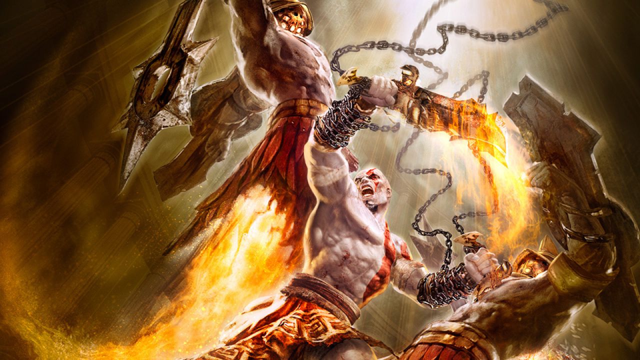 Kratos combatte una creatura mitologica con le sue lame del caos