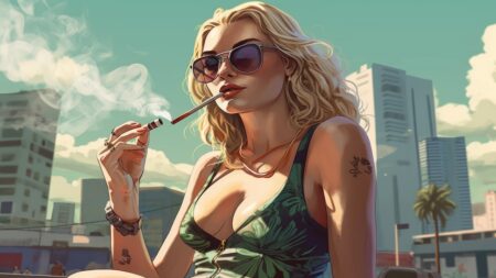 Una donna di GTA 6 che fuma una sigaretta