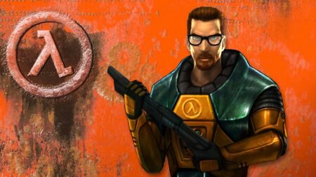 Il protagonista di Half-Life su uno sfondo arancione