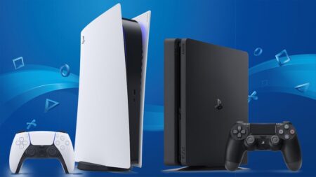 Una PS5 ed una PS4 in verticale