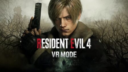 Leon di Resident Evil 4 con il logo della VR Mode in primo piano