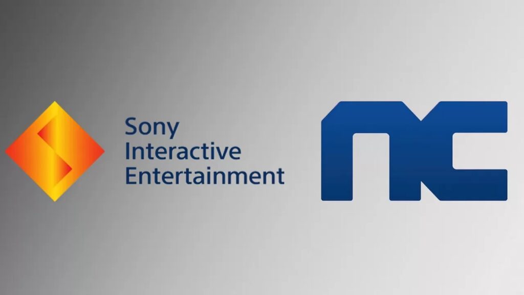 Il logo di Sony ed NCSoft con uno sfondo grigio