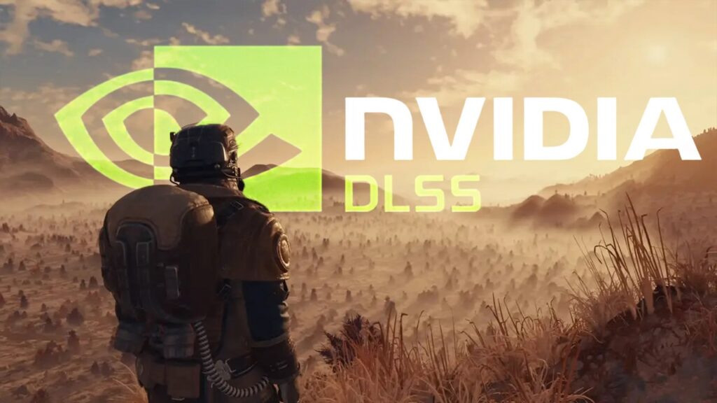 Il protagonista di Starfield con davanti il logo di NVIDIA DLSS