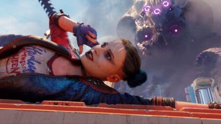 Harley Quinn di Suicide Squad: Kill the Justice League sdraiata a terra