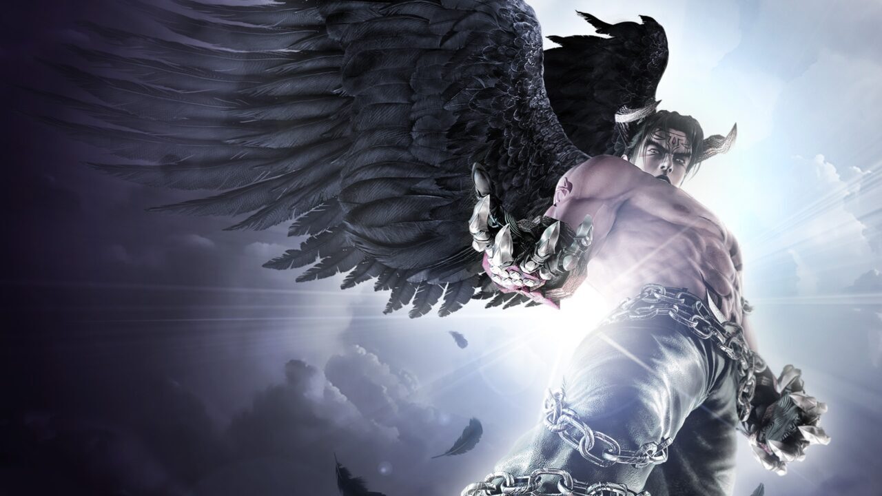Un personaggio di Tekken in bianco e nero con le ali
