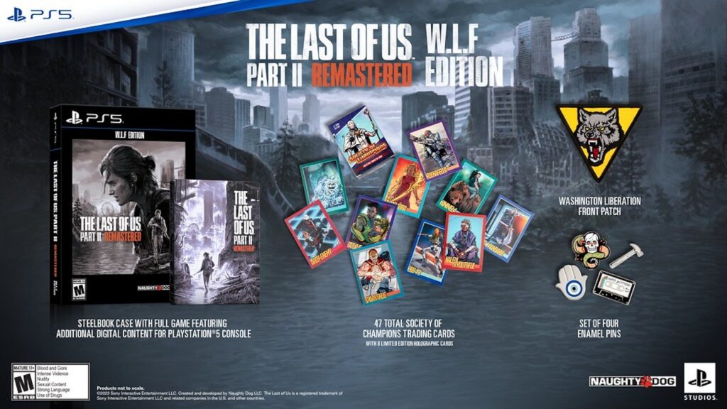 Vari oggetti della W.L.F. Edition di The Last of Us Parte 2 Remastered