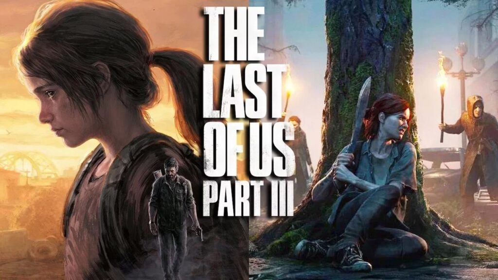 Ellie giovane ed adulta con il logo di The Last of Us Parte 3