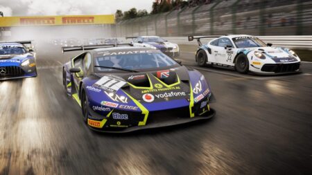 Tre auto di Assetto Corsa Competizione in pista