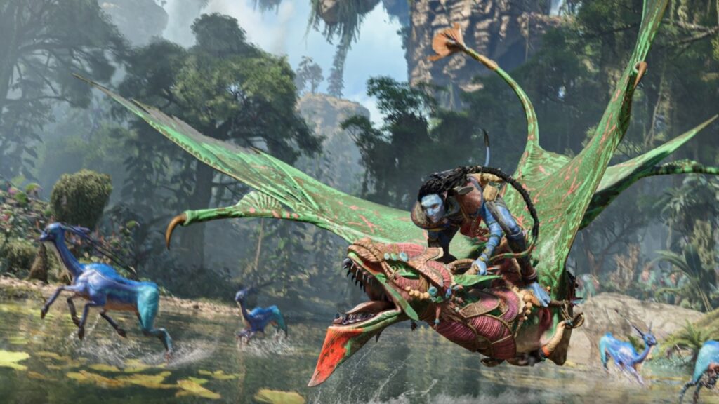 Il protagonista di Avatar: Frontiers of Pandora su una creatura volatile