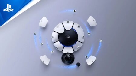 Il Controller Access di PS5 su uno sfondo grigio