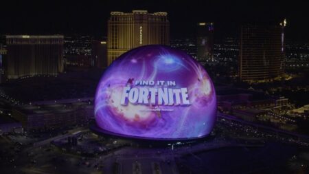 La Sphere di Las Vegas con dentro il logo di Fortnite