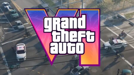 Il logo do GTA 6 con la strada sullo sfondo