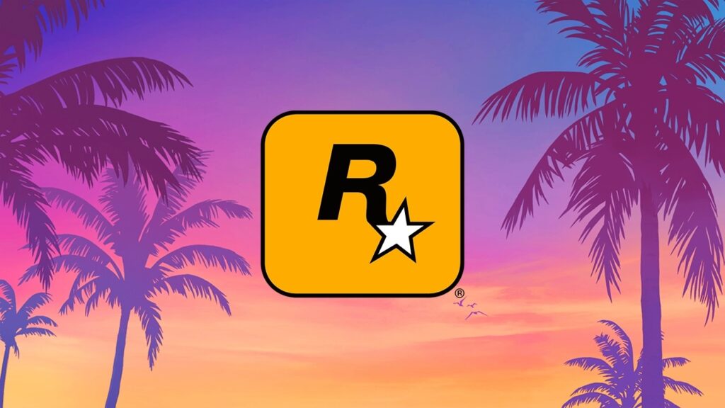 Il logo di Rockstar Games con dietro uno sfondo rosa