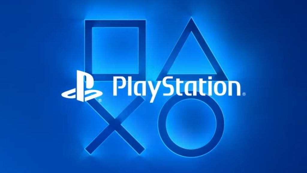 Il logo di PlayStation con i simboli iconici su uno sfondo blu
