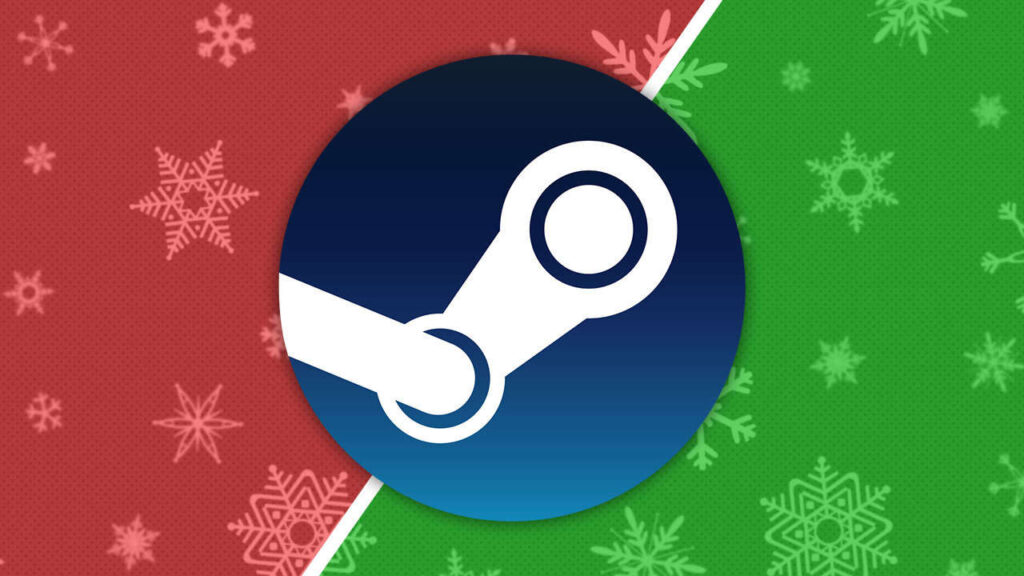 Il logo di Steam con intorno fiocchi di neve