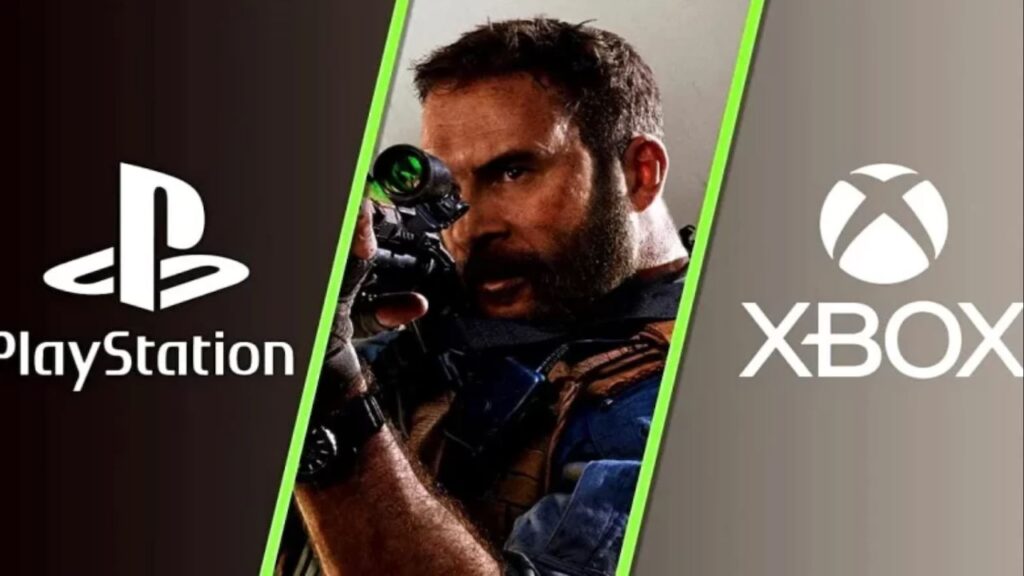 Il logo di PlayStation e quello di Xbox con al centro Call of Duty