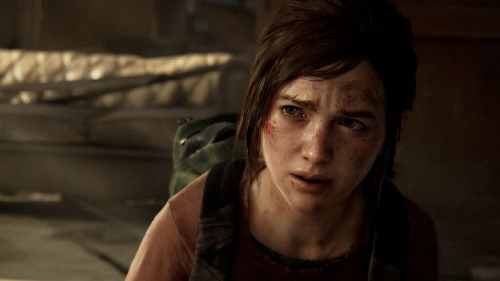 Ellie di The Last of Us in primo piano con uno sguardo perplesso